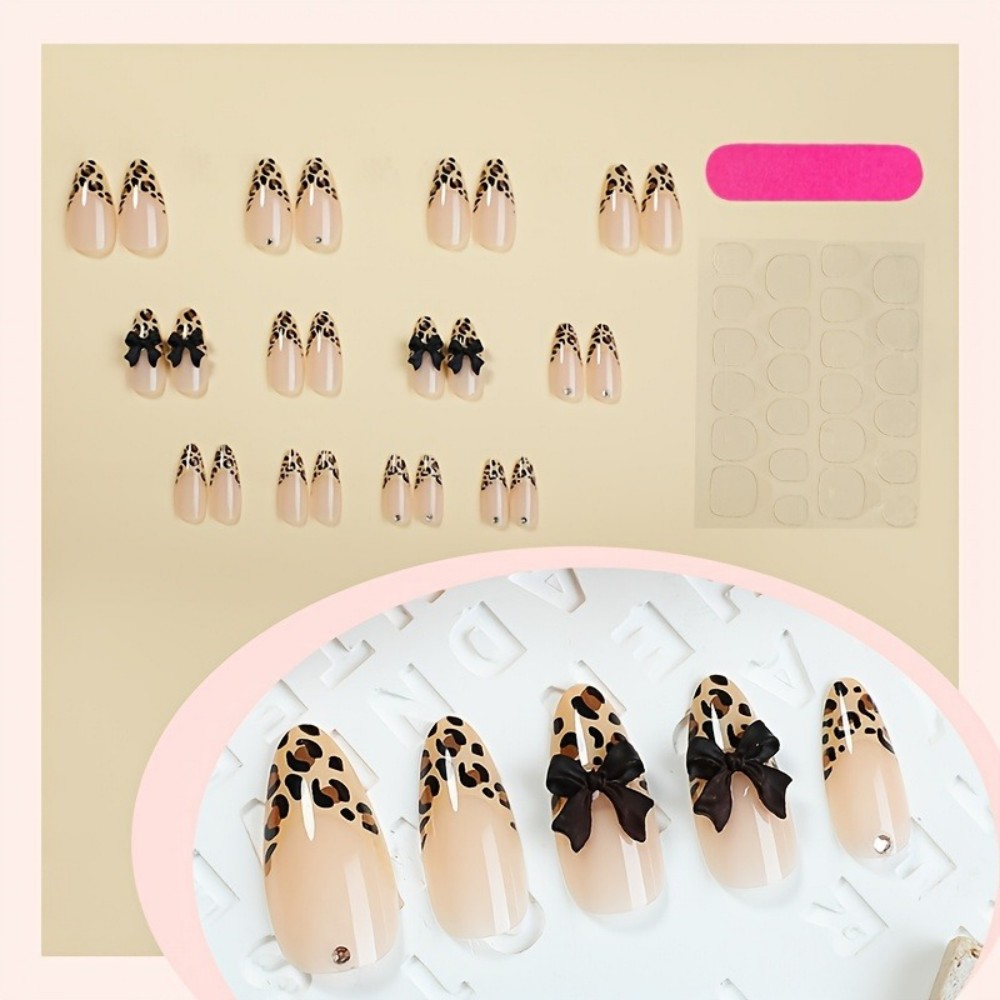 24pcs Kuku Palsu French Almond - 3D Printing Nails ulasan dan harga